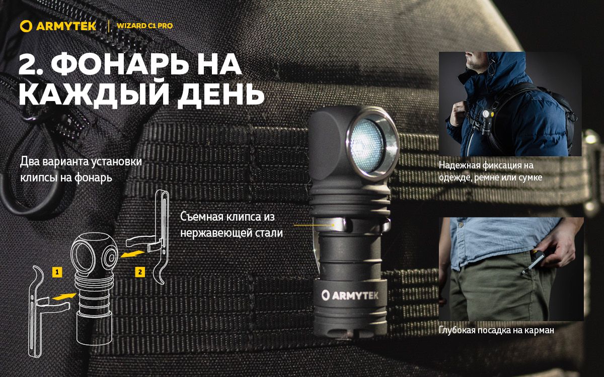 Мультифонарь светодиодный Armytek Wizard C1 Pro Magnet USB F09001C, 1000 люмен, белый свет - фото